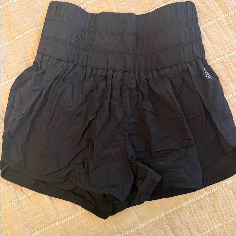 FP Movement by Free People Black High Waist Smocked Shorts